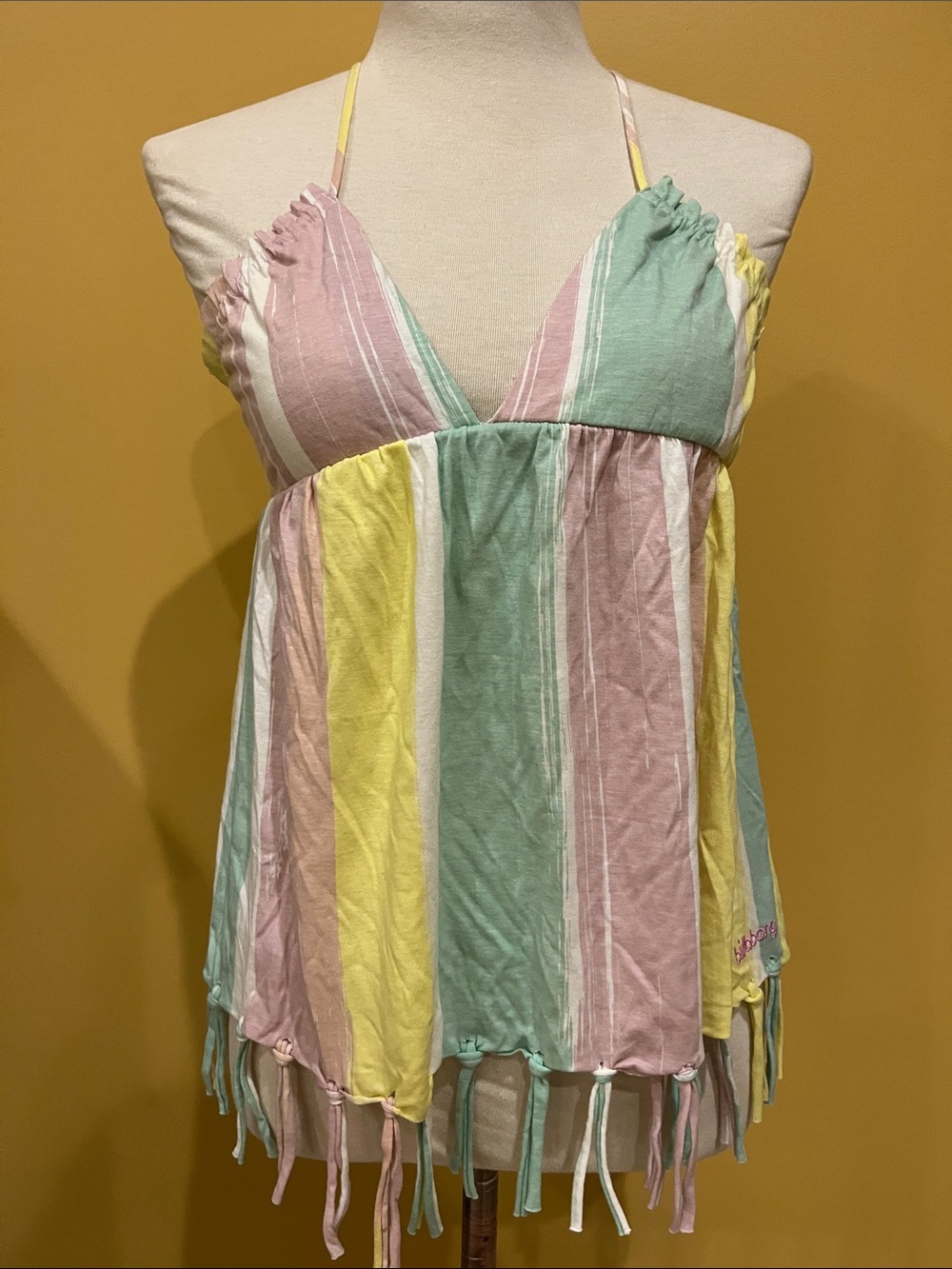 Billabong Pastel Striped Halter Camisole in Mint, Pink, Yellow and Cream Size M